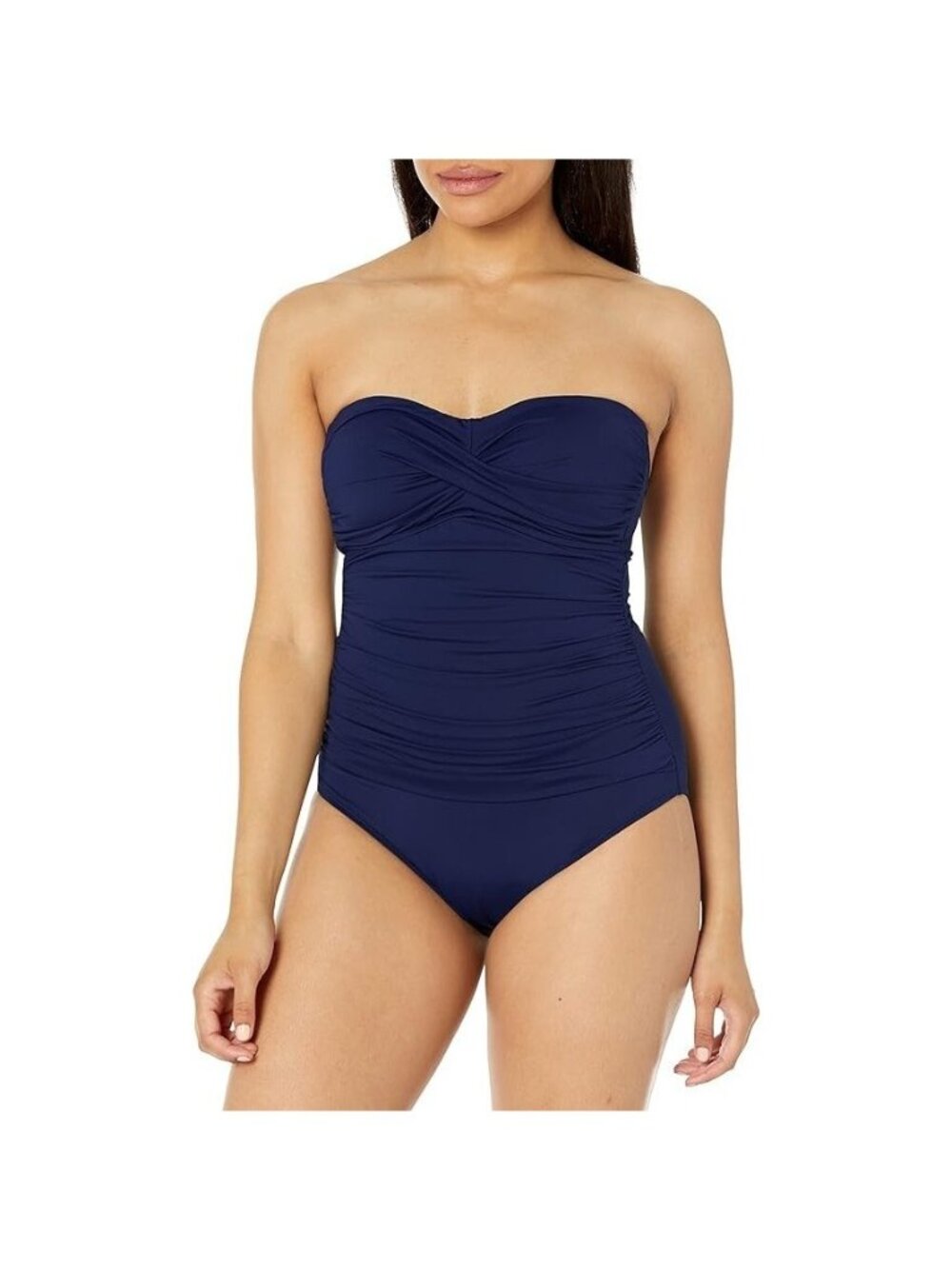 Anne Cole Women's Twist Front Ruched One Piece Swimsuit Blue Size 8 NWT
